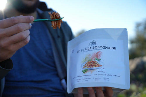 Dégustation pates bolognaise lyophilisé halal CAPRA Nutrition